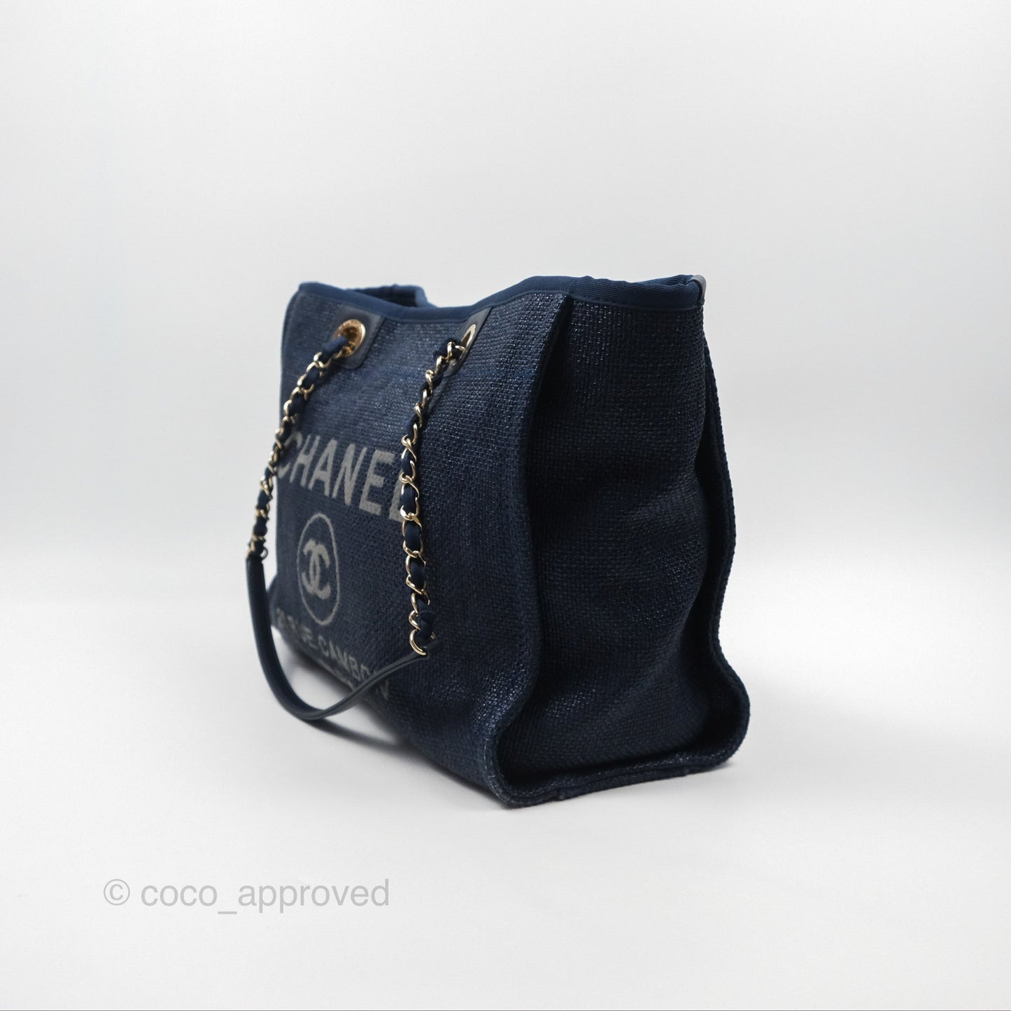 Chanel Medium Deauville Navy Canvas Gold Hardware