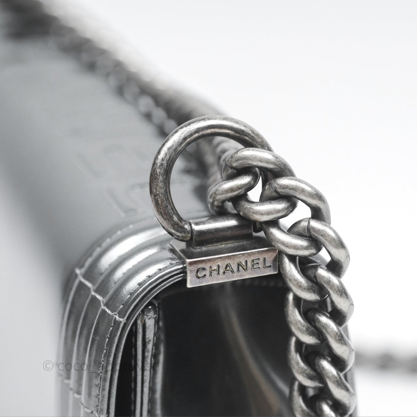 Chanel Medium Boy Metallic Dark Grey Iridescent Glazed Calfskin Ruthenium Hardware