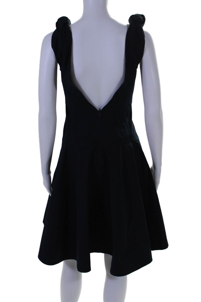 Luxury Bottega Veneta Womens Back Zip Knotted Shoulder A Line Skirt Navy