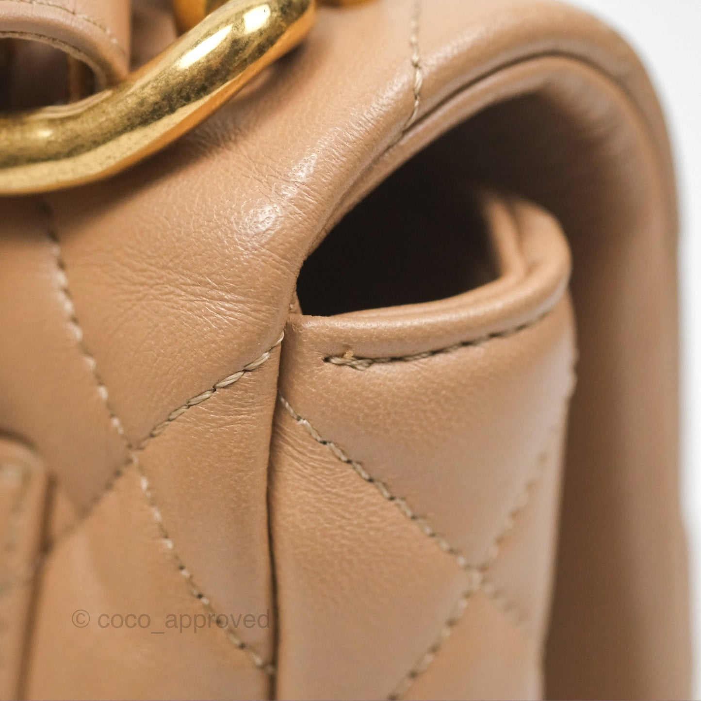 Chanel Small Chunky Chain Flap Bag Lambskin Beige Aged Gold Hardware 22S