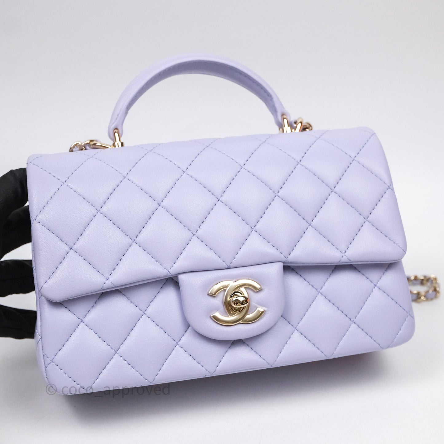 Chanel Top Handle Mini Rectangular Flap Bag Lilac Lambskin Gold Hardware