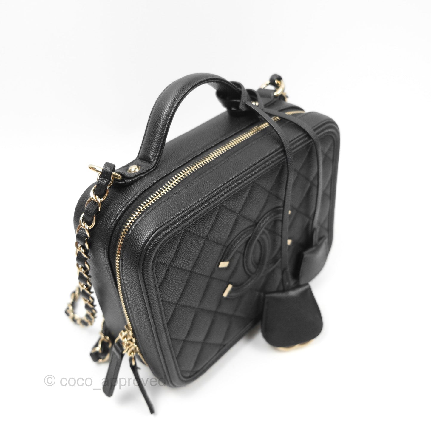 Chanel Quilted Medium CC Filigree Vanity Case Black Caviar Gold Hardware