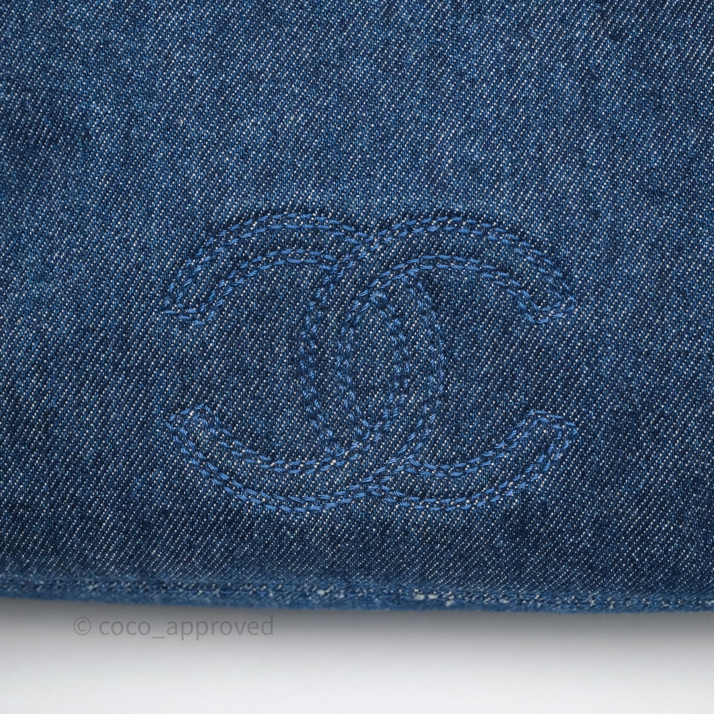 Chanel Vintage CC Tote Bag Denim Brown Leather