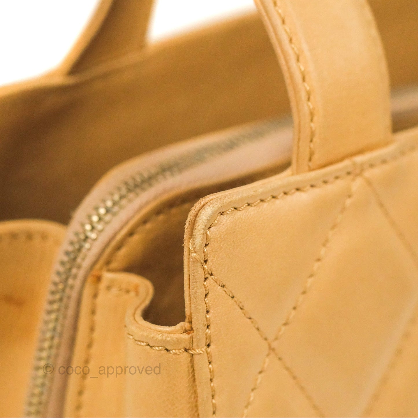 Chanel Vintage Small Top Handle Tote Quilted Beige Lambskin