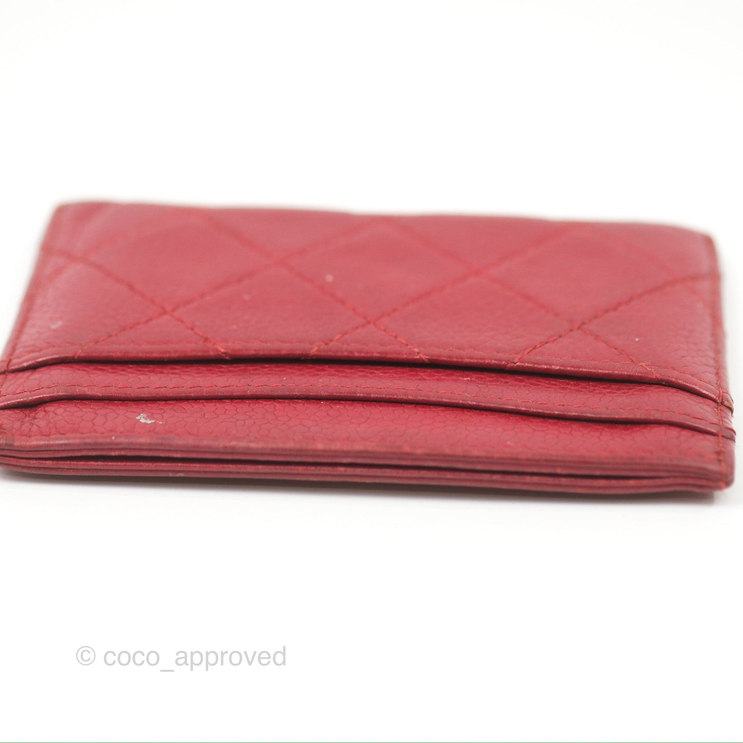 Chanel Classic Flat Card Holder Red Caviar Silver Hardware