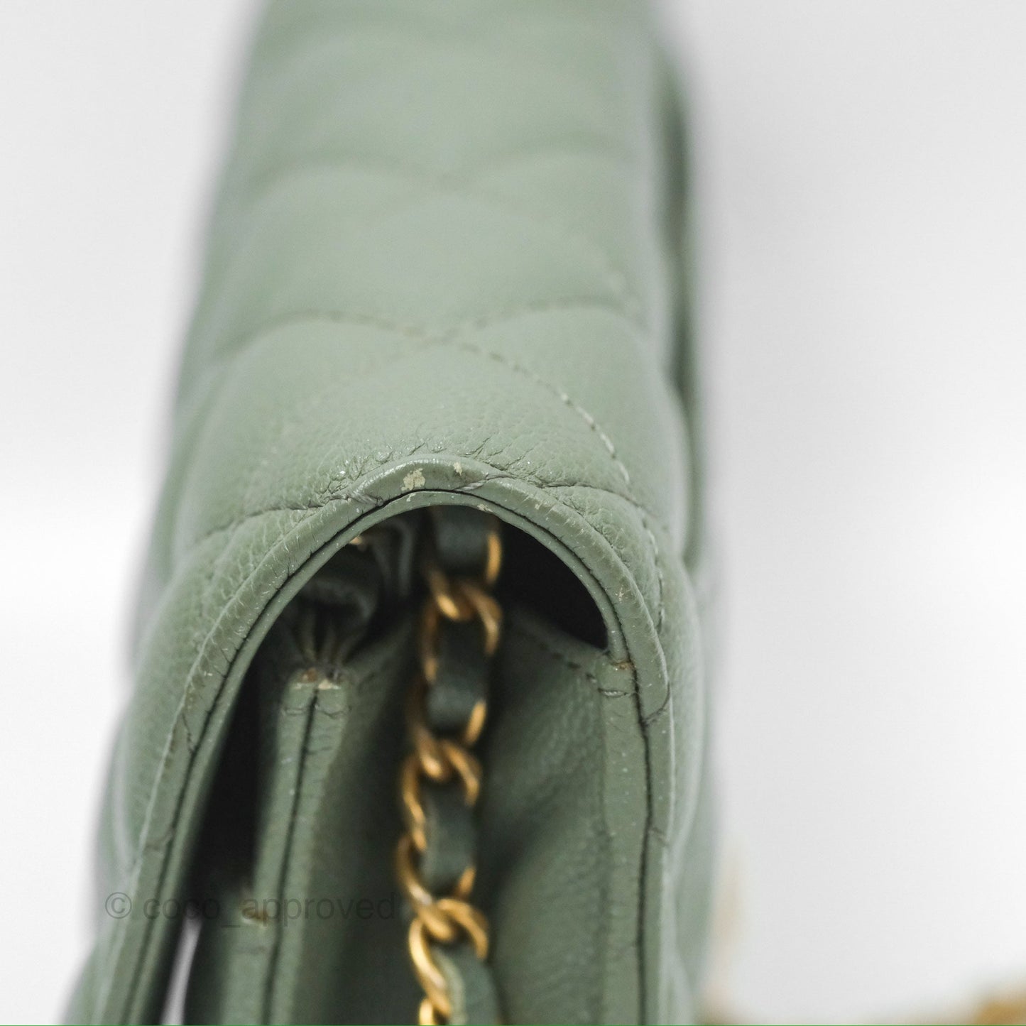 Chanel Classic Quilted Wallet On Chain WOC Glitter Dark Tiffany Green Caviar Aged Gold Hardware