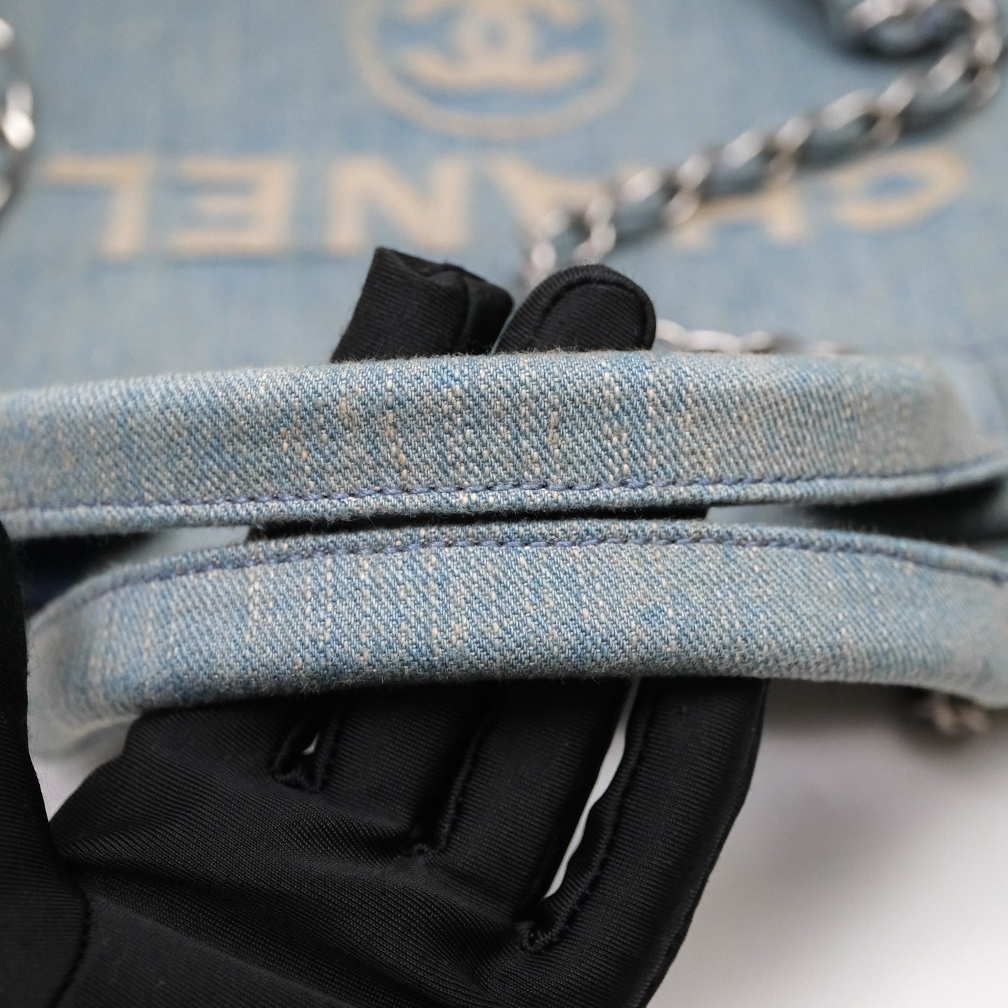 Chanel Large Deauville Tote Blue Washed Denim Matte Silver