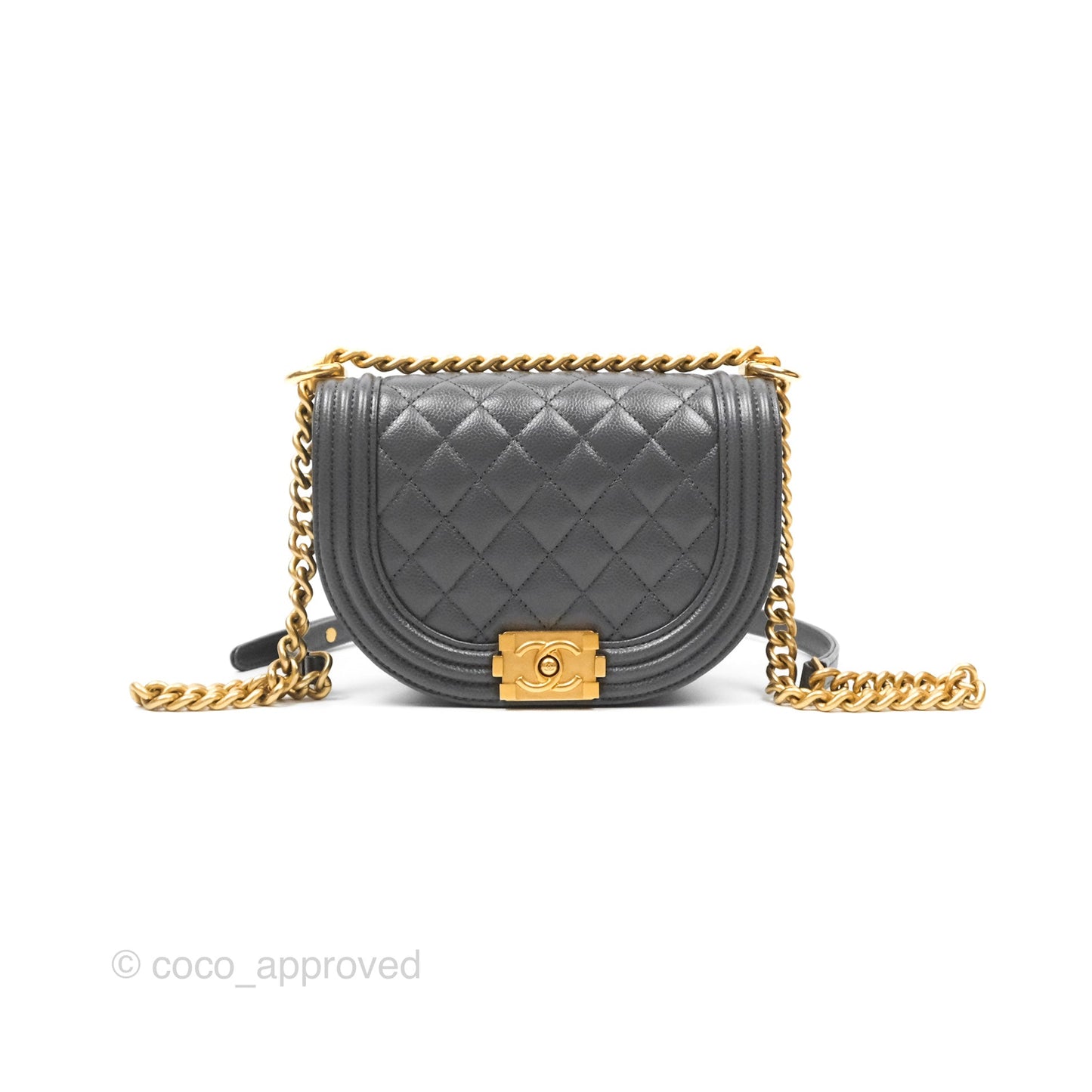 Chanel Boy Messenger Bag Grey Caviar Aged Gold Hardware