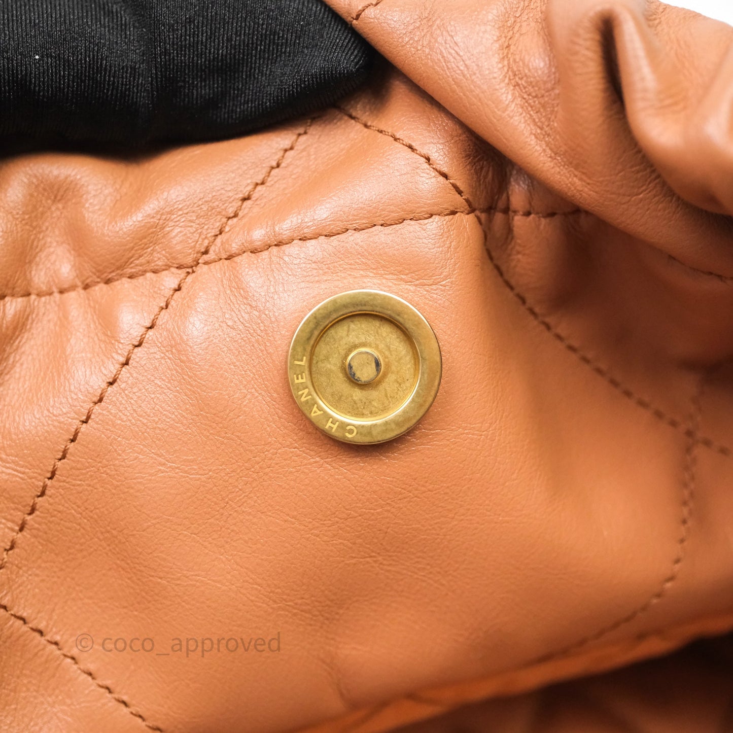 Chanel 22 Small Caramel Beige Shiny Calfskin Aged Gold Hardware