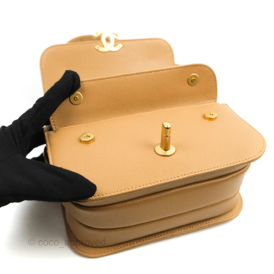 Chanel Mini Messenger Bag Beige Caviar Gold Hardware 21K