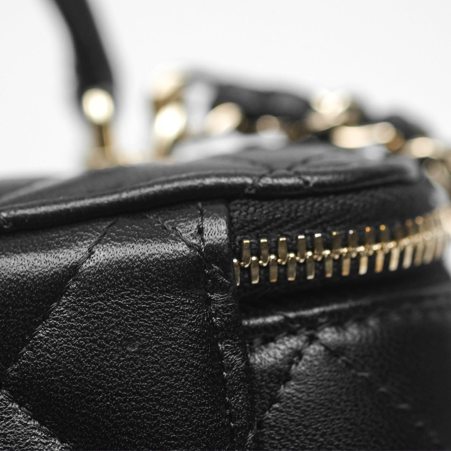 Chanel Vanity Rectangular Top Handle Black Lambskin Gold Hardware