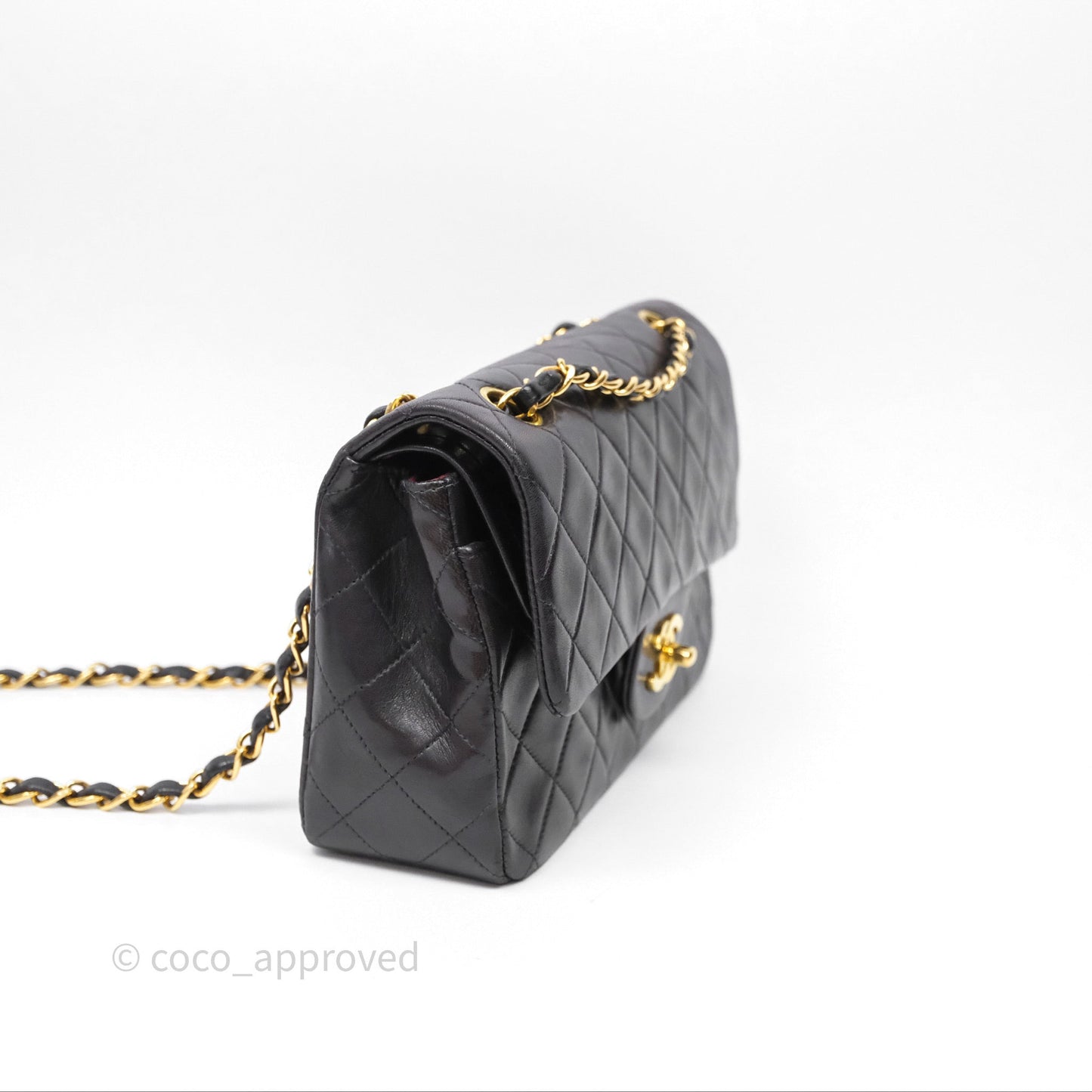 Chanel Vintage Lambskin Small Double Flap Bag Black Gold Hardware