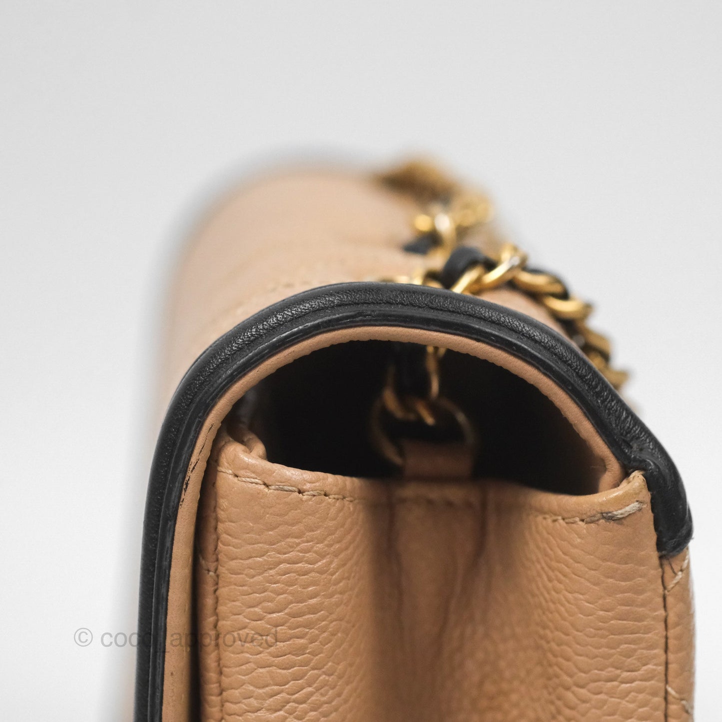 Chanel Small CC Filigree Flap Quilted Beige Black Caviar