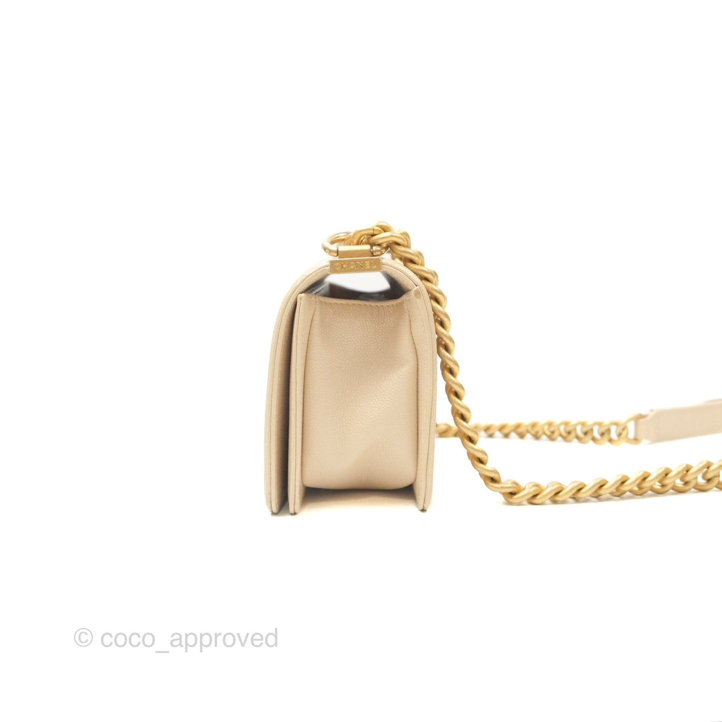 Chanel Chevron Small Boy Cream Ivory Caviar Aged Gold Hardware