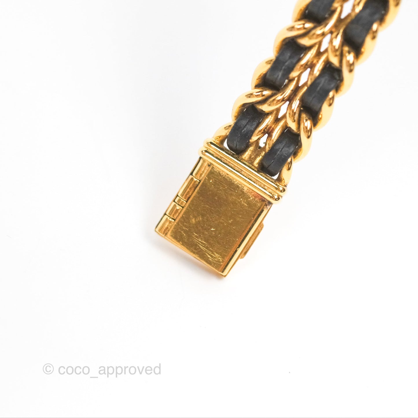 Chanel Vintage Première Watch Black Leather Gold Plated S Size
