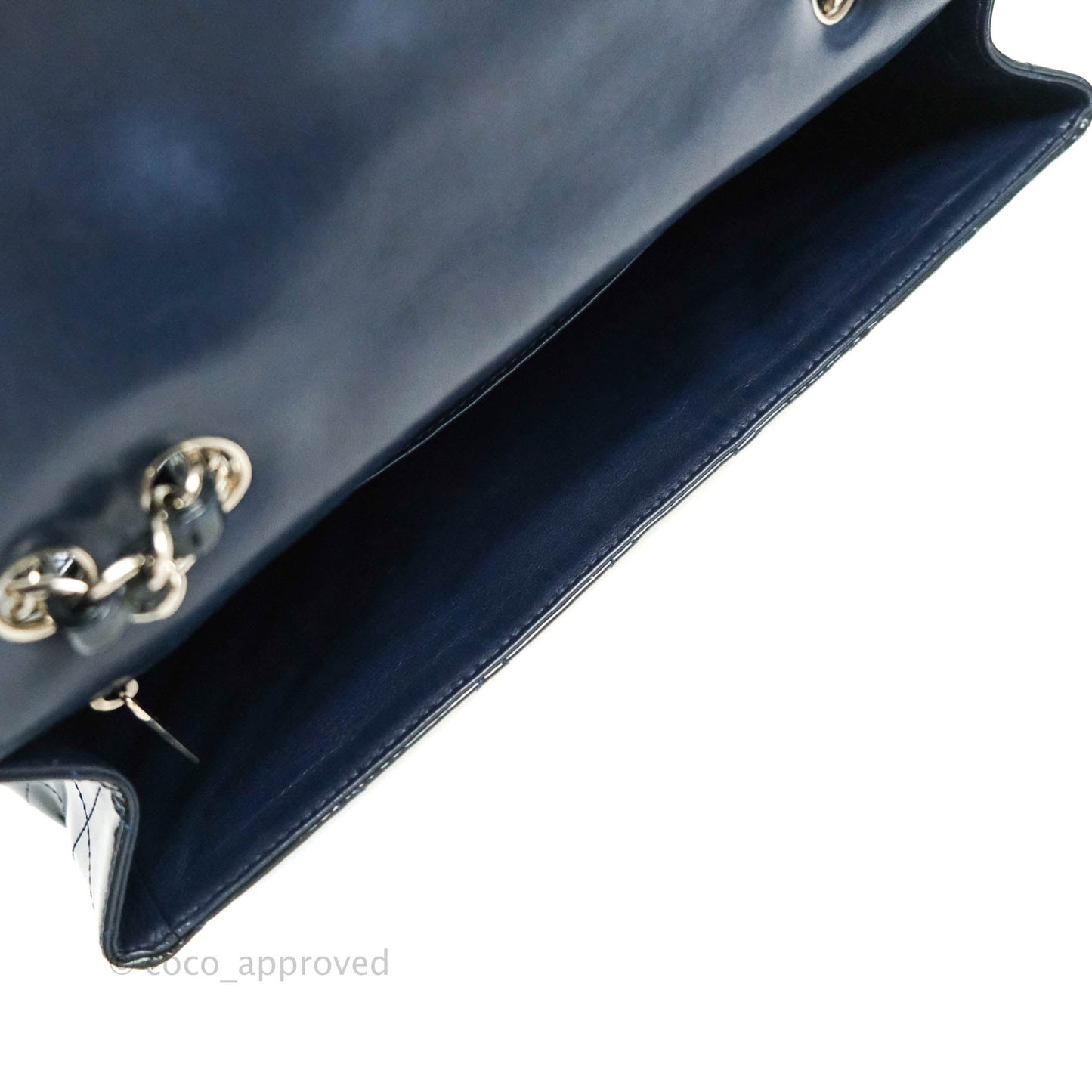 Chanel Jumbo Single Flap Teal Blue Patent Silver Hardware