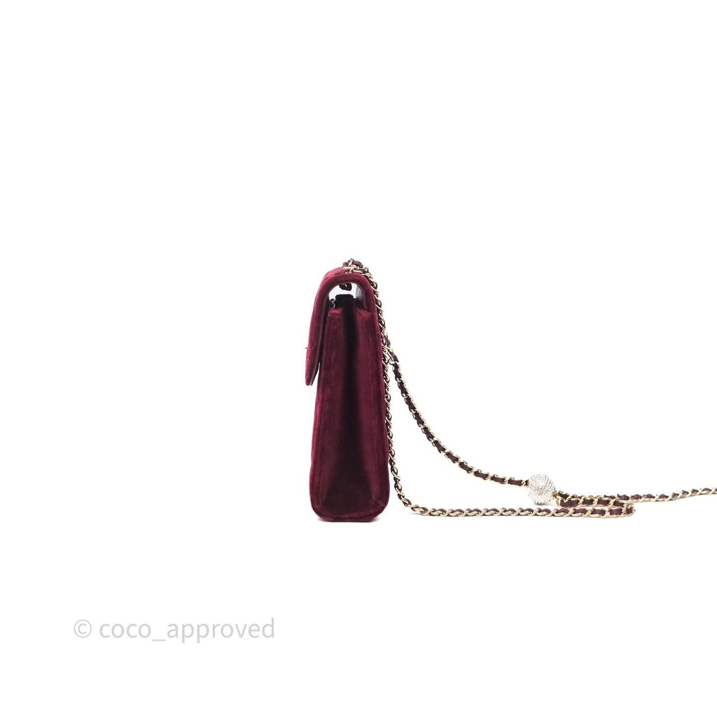 Chanel Quilted Phone Holder Crystals Pearl Crush Red Velvet Gold Hardware