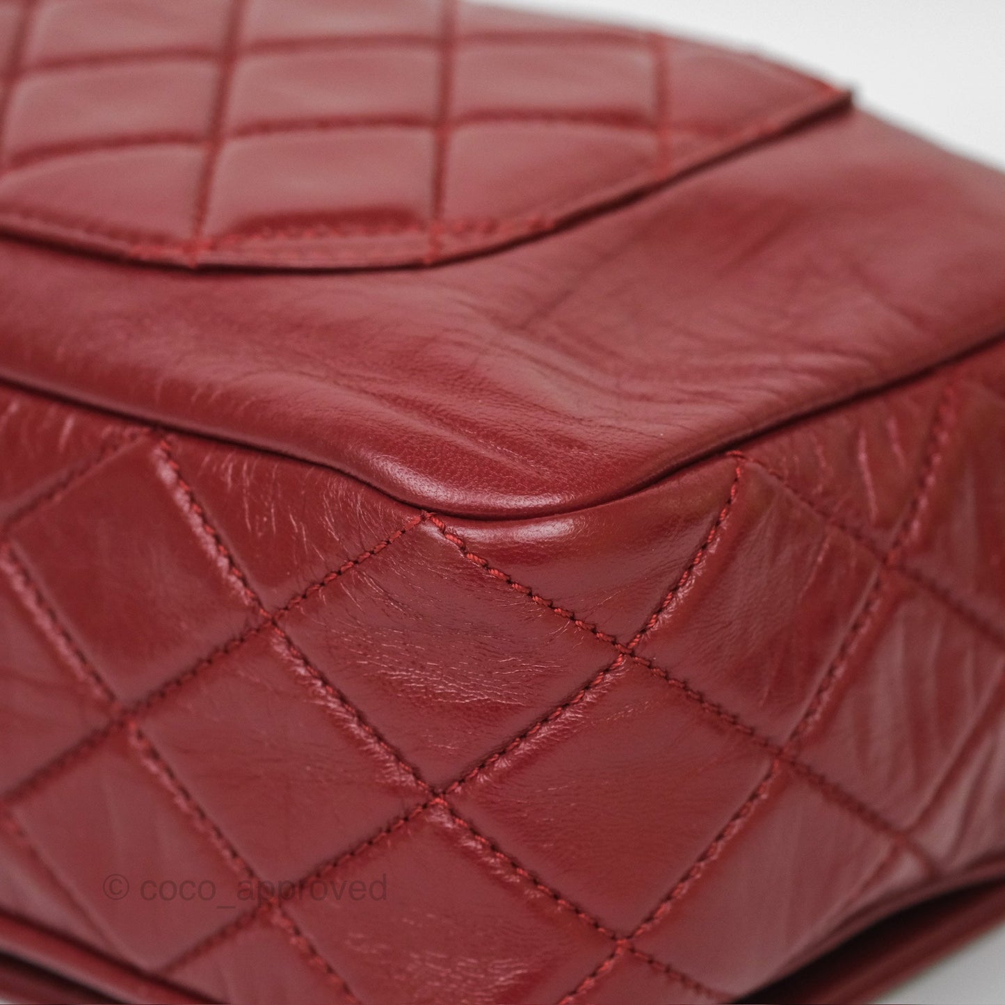 Chanel CC Flap Shoulder Bag Dark Red Crumpled Leather Silver Hardware