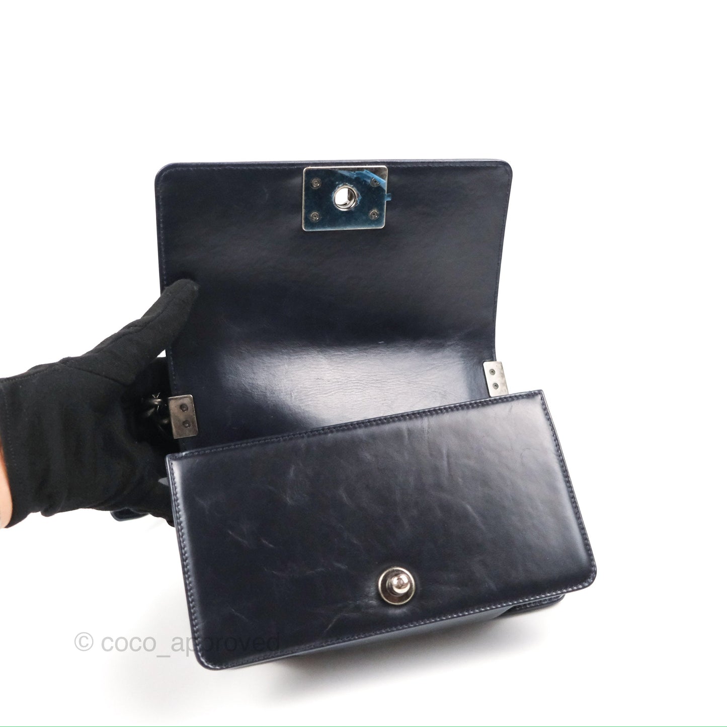 Chanel Small Chain Around Boy Dark Navy Glazed Calfskin Ruthenium Hardware