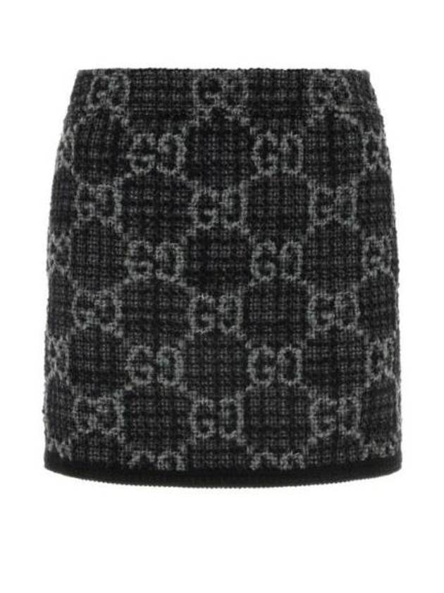 Luxury Gucci Trending 2025 Women's GG Monogram Tweed A-Line Skirt Dark Grey