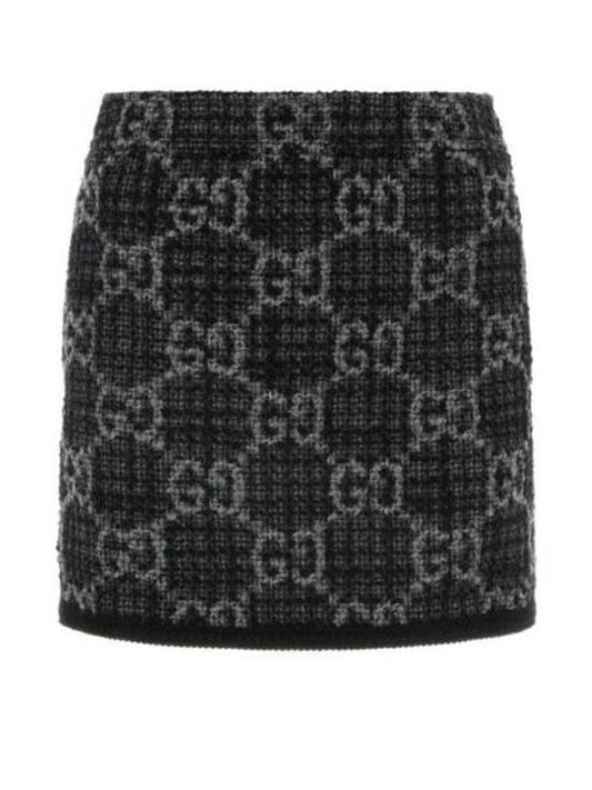 Luxury Gucci Trending 2025 Women's GG Monogram Tweed A-Line Skirt Dark Grey