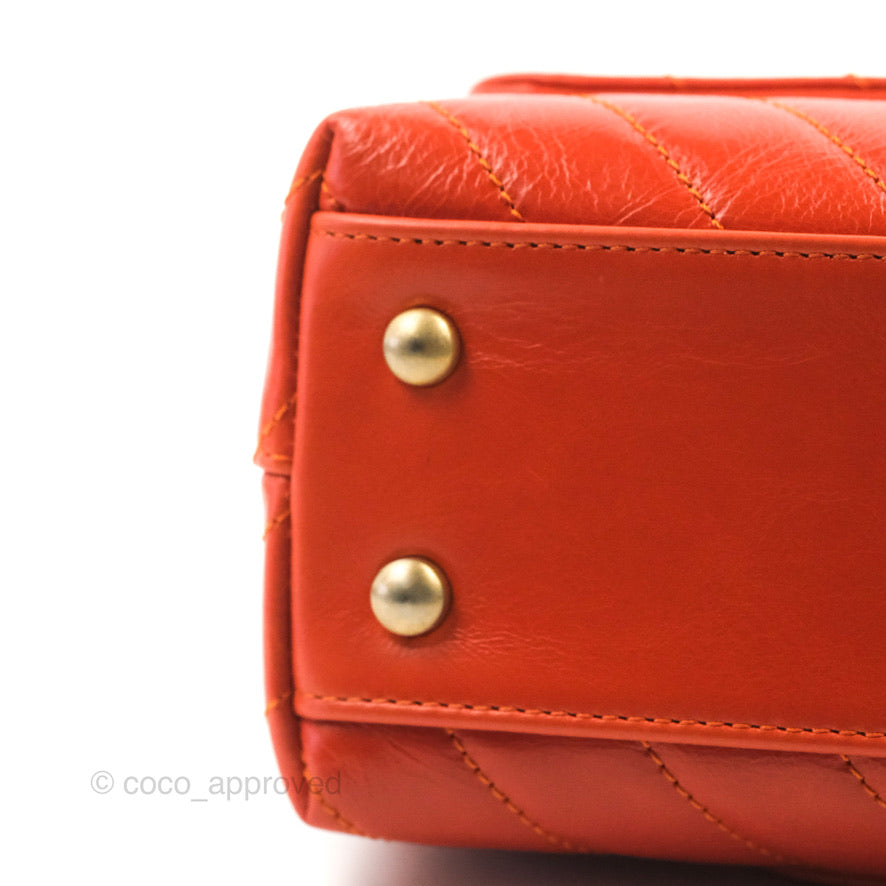 Chanel Chevron Small Coco Handle Dark Orange Shiny Aged Calfskin Aged Gold Hardware