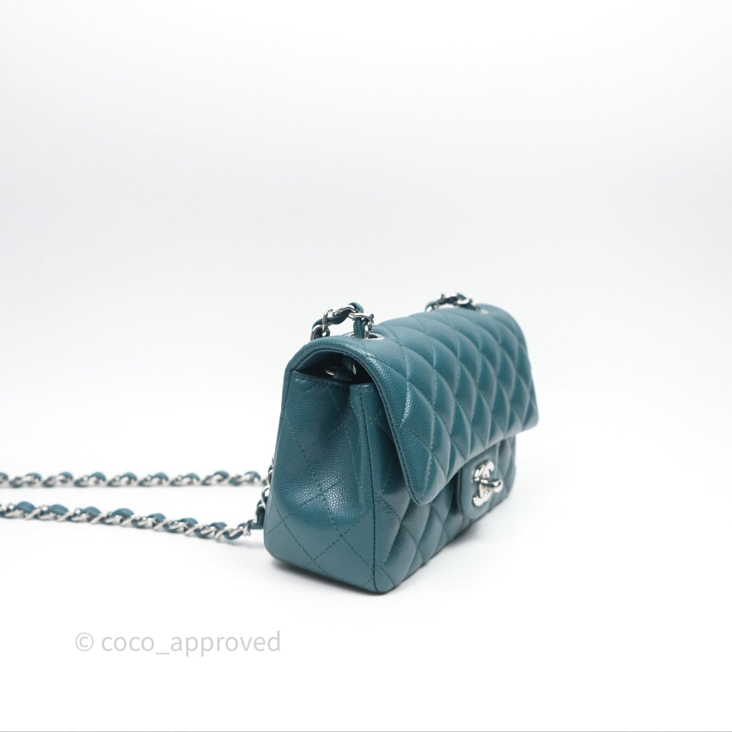 Chanel Quilted Mini Rectangular Green Caviar Silver Hardware