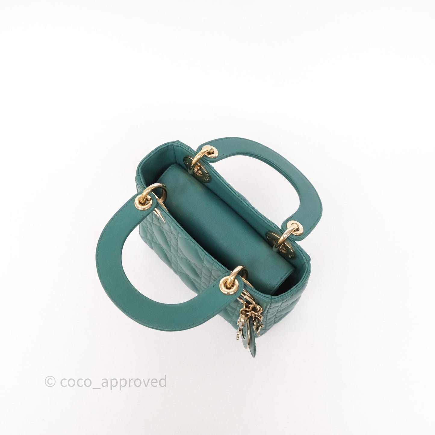 Christian Dior Mini Lady Dior Cannage Green Lambskin Gold Hardware