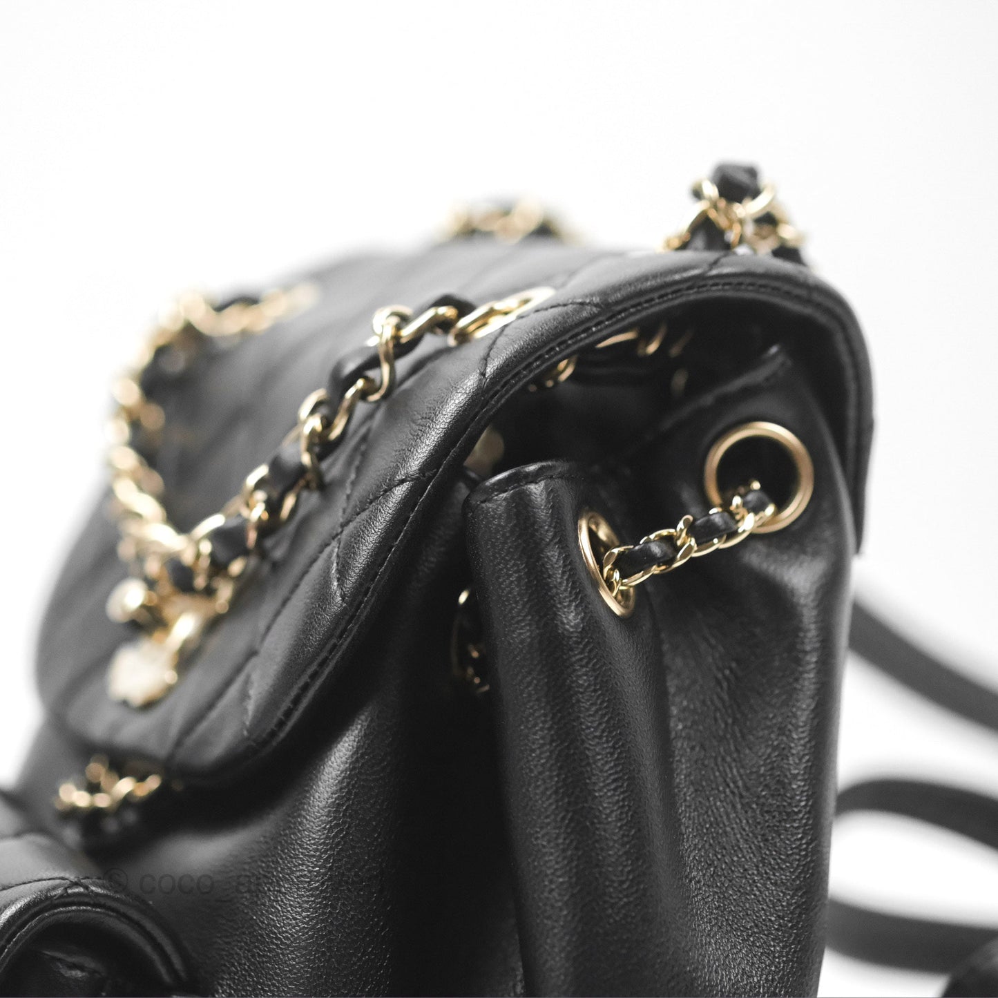 Chanel Quilted Small Duma Drawstring Backpack Black Lambskin Gold Hardware