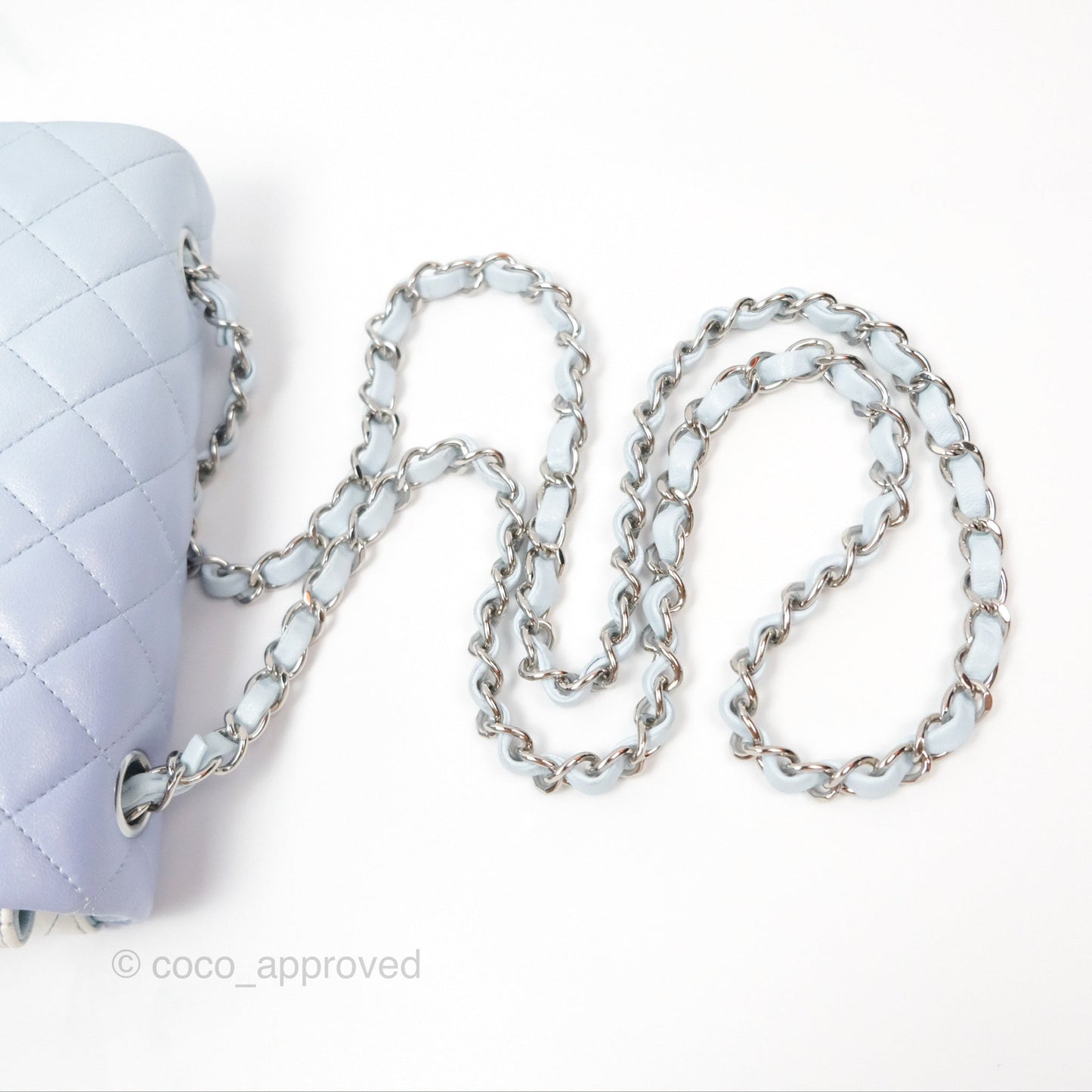 Chanel Quilted Mini Rectangular Flap Ombre Light Blue/Light Purple/White Iridescent Silver Hardware 21K