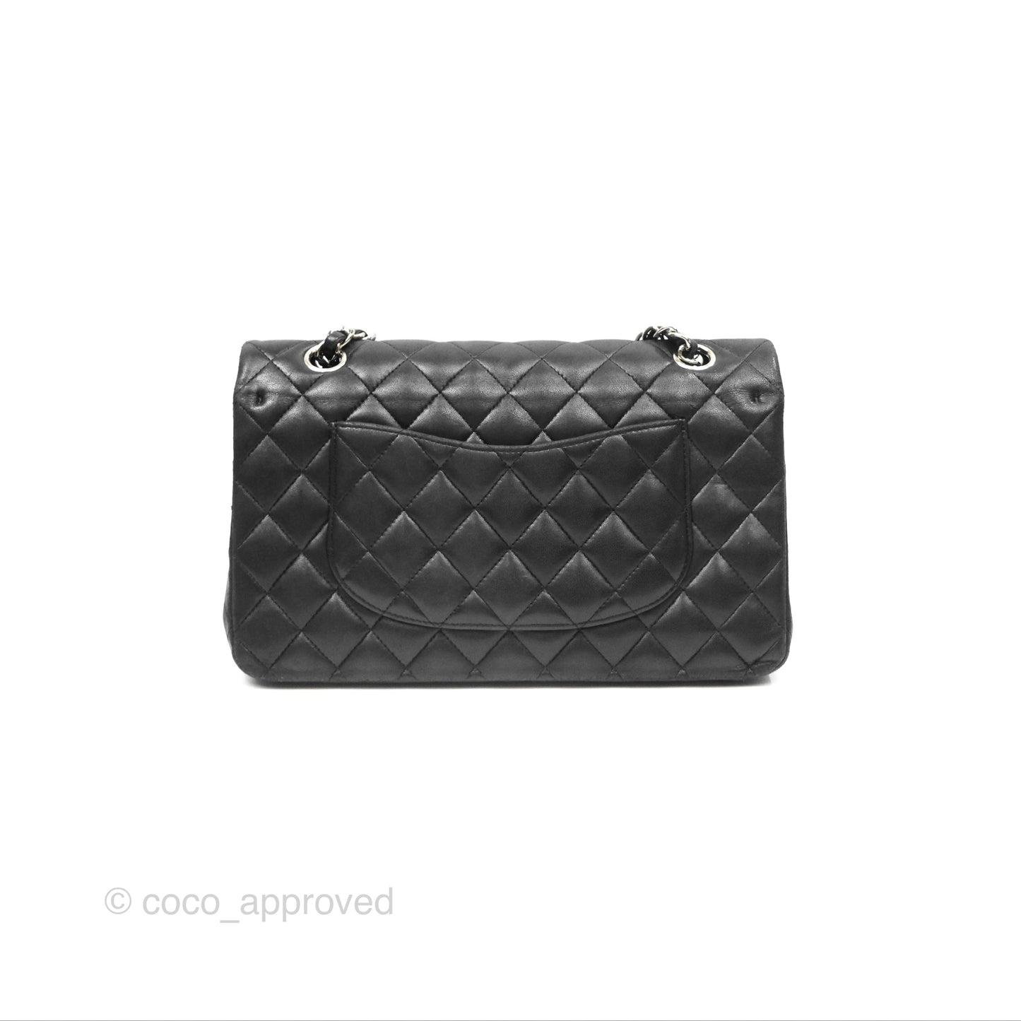 Chanel Classic M/L Medium Flap Quilted Black Lambskin Silver Hardware