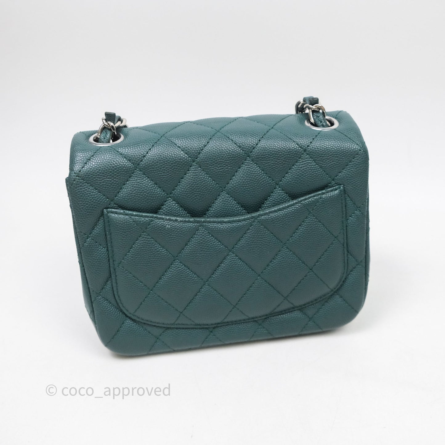 Chanel Quilted Mini Square Flap Dark Green Caviar Silver Hardware