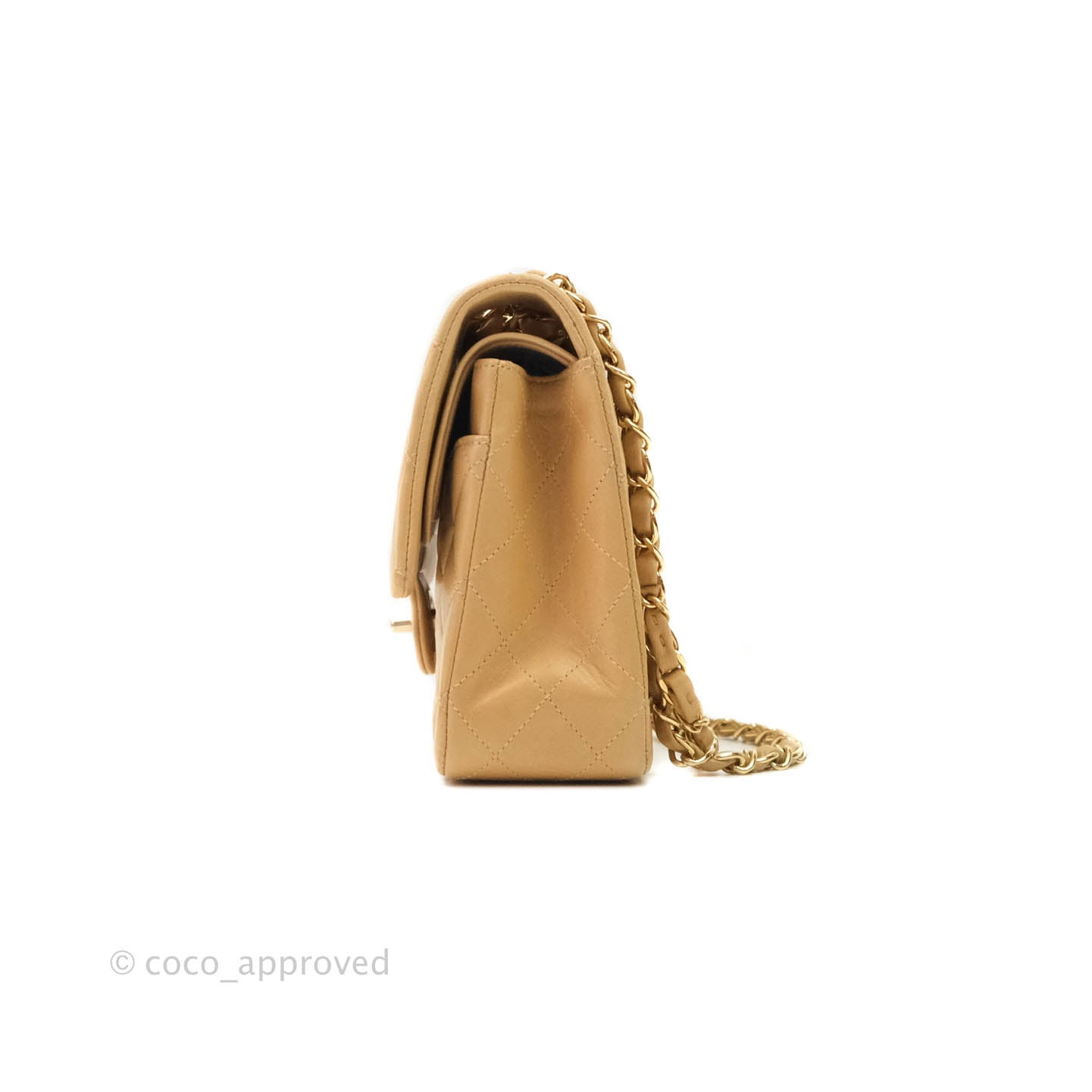 Chanel Classic Vintage M/L Medium Double Flap Bag Beige Lambskin 24K Gold Hardware