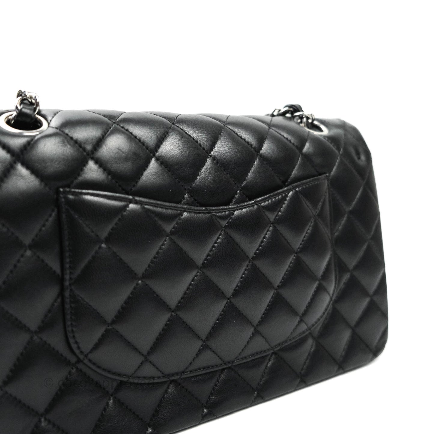 Chanel Classic M/L Medium Double Flap Black Lambskin Silver Hardware