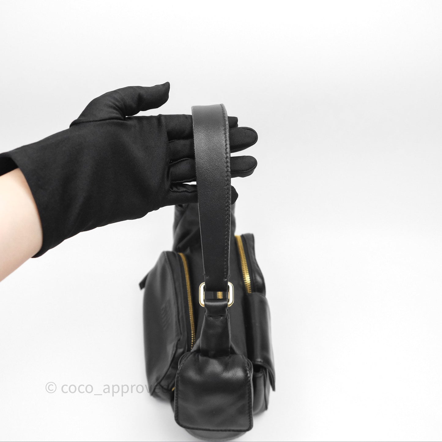Miu Miu Nappa Leather Pocket Bag Black Lambskin Gold Hardware