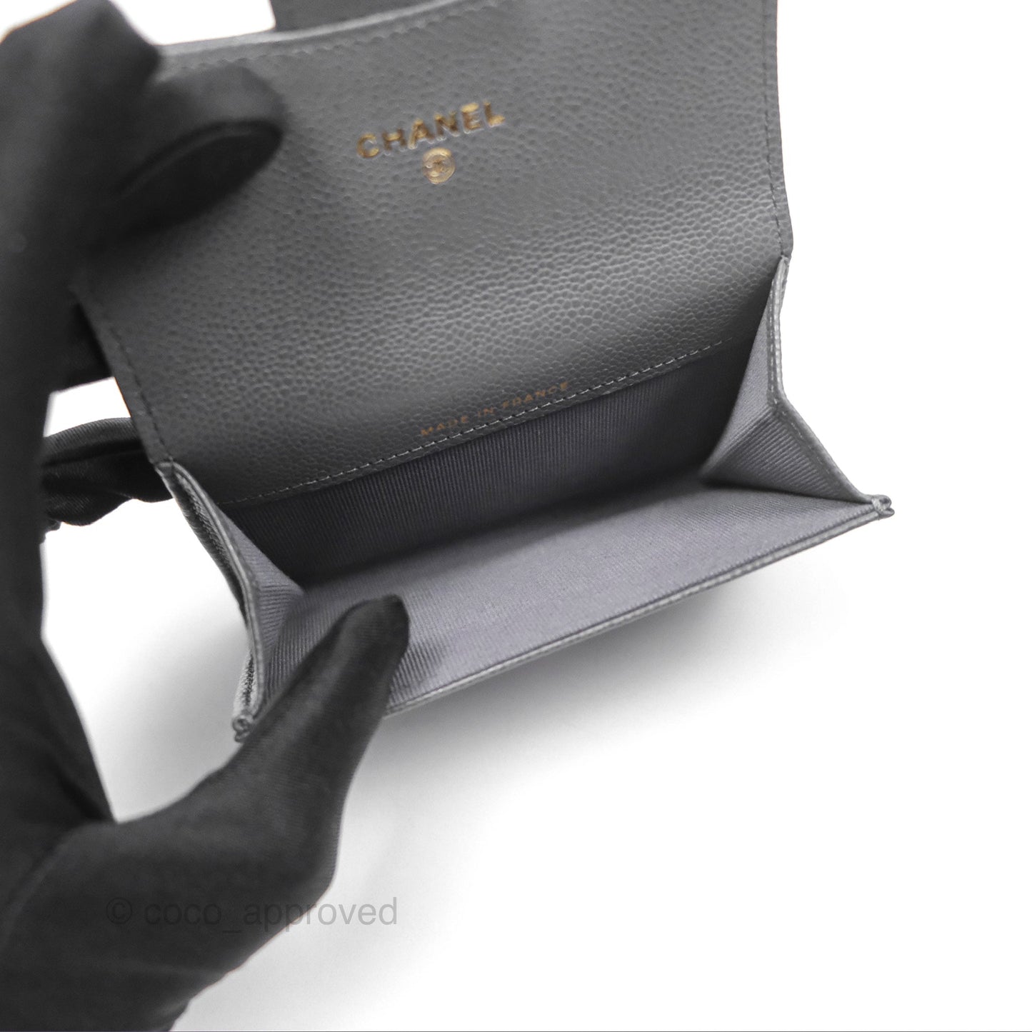 Chanel Classic Flap Card Holder Dark Grey Caviar Gold Hardware