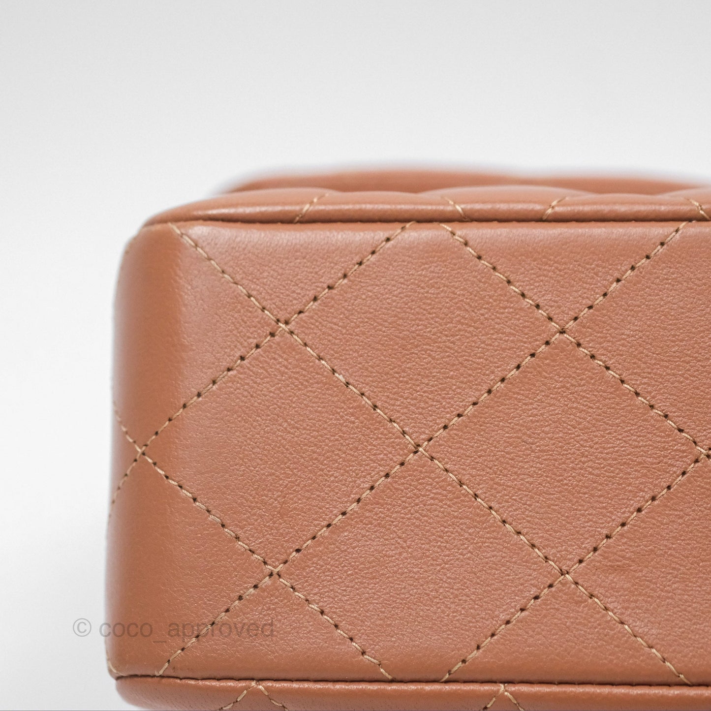 Chanel Small Classic Quilted Flap Dark Beige Caramel Lambskin Gold Hardware