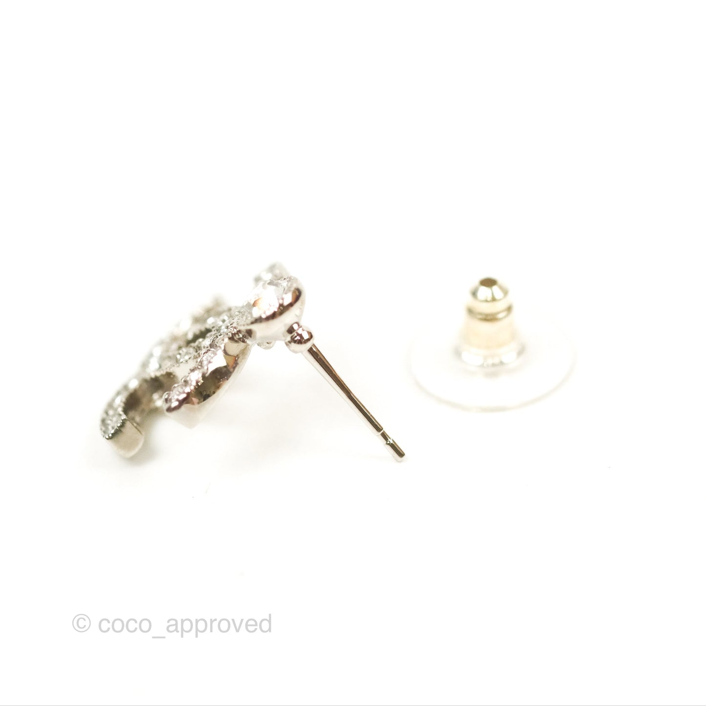 Chanel Crystal CC Earrings Silver Tone 23K