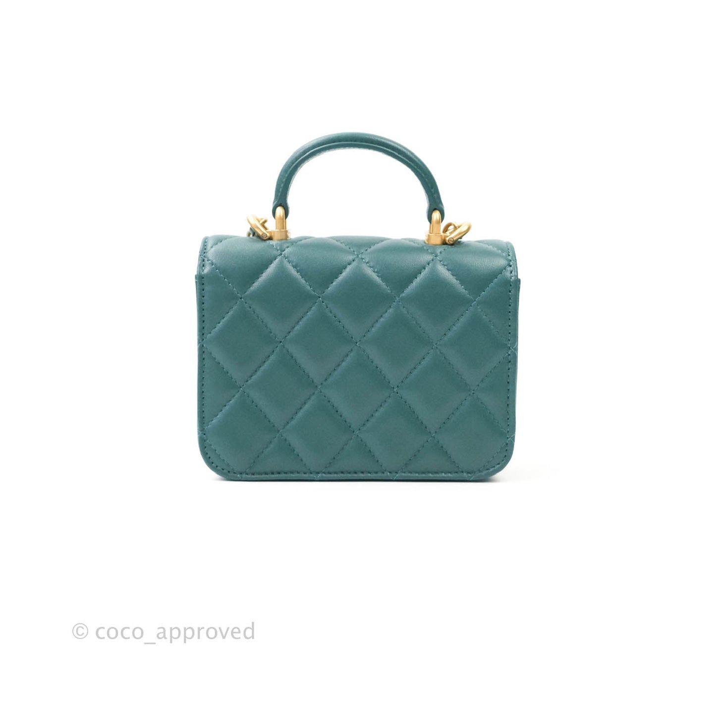 Chanel Flap Coin Purse With Chain Green Lambskin Aged Gold Hardware