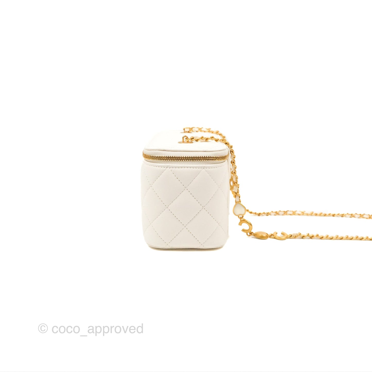 Chanel Vanity with COCO Heart Chain White Lambskin Aged Gold Hardware