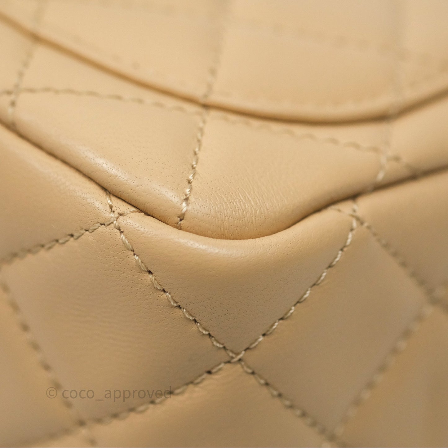 Chanel Pearl Crush Mini Square Quilted Beige Lambskin Aged Gold Hardware