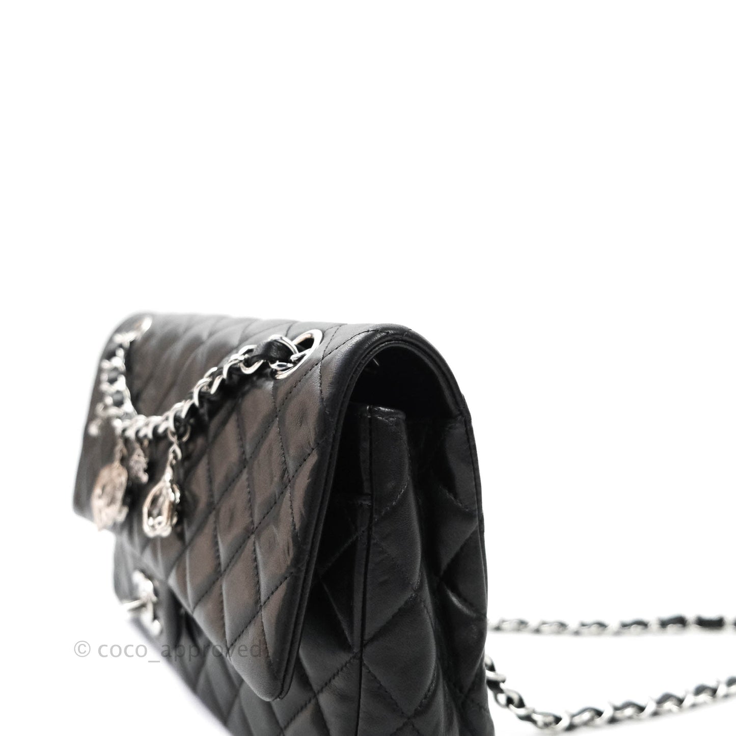 Chanel Classic M/L Medium Flap Bag Valentine Limited Edition Black Lambskin Silver Hardware