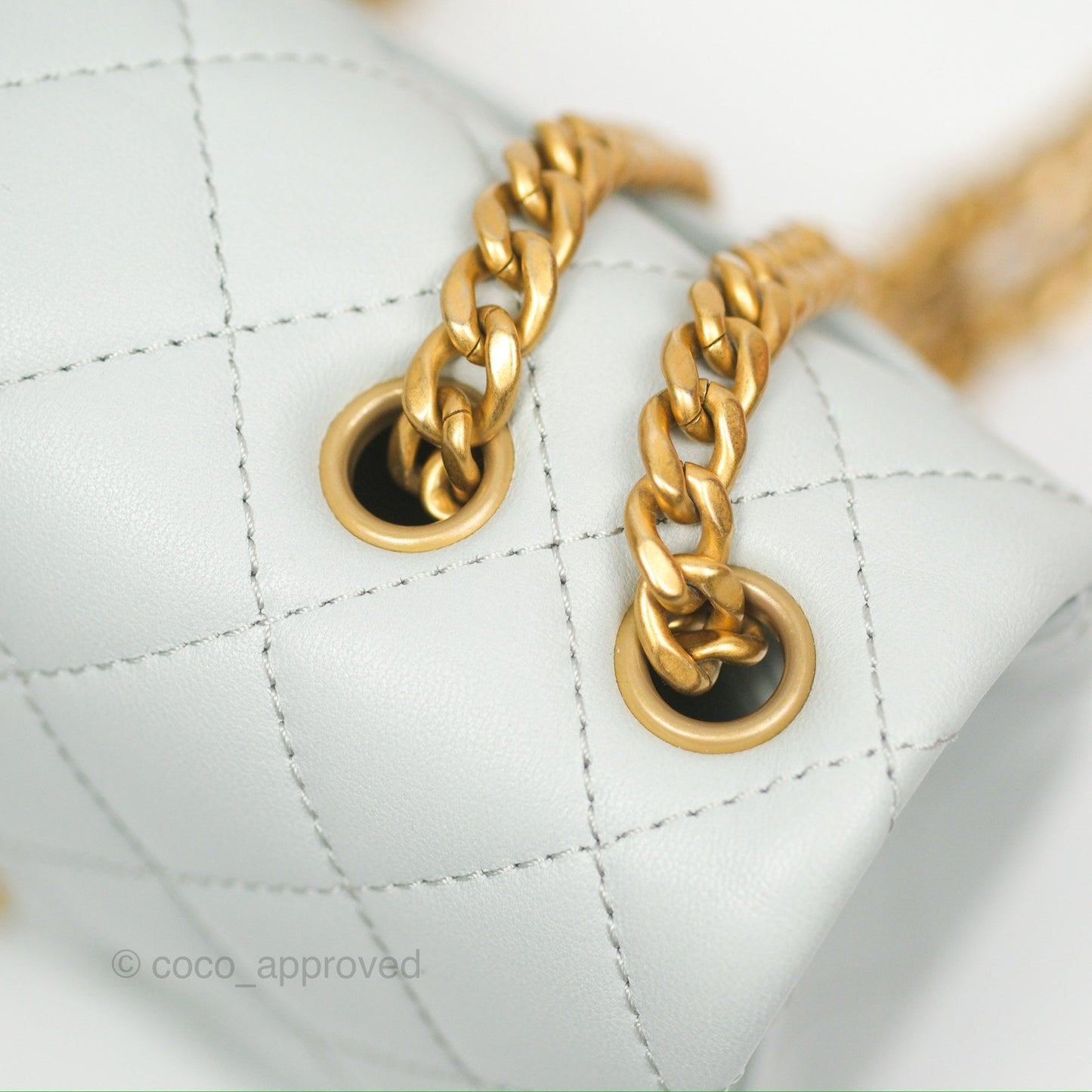 Chanel Quilted Mini Square Flap with Camellia Adjustable Chain Blue Clair Lambskin 23S