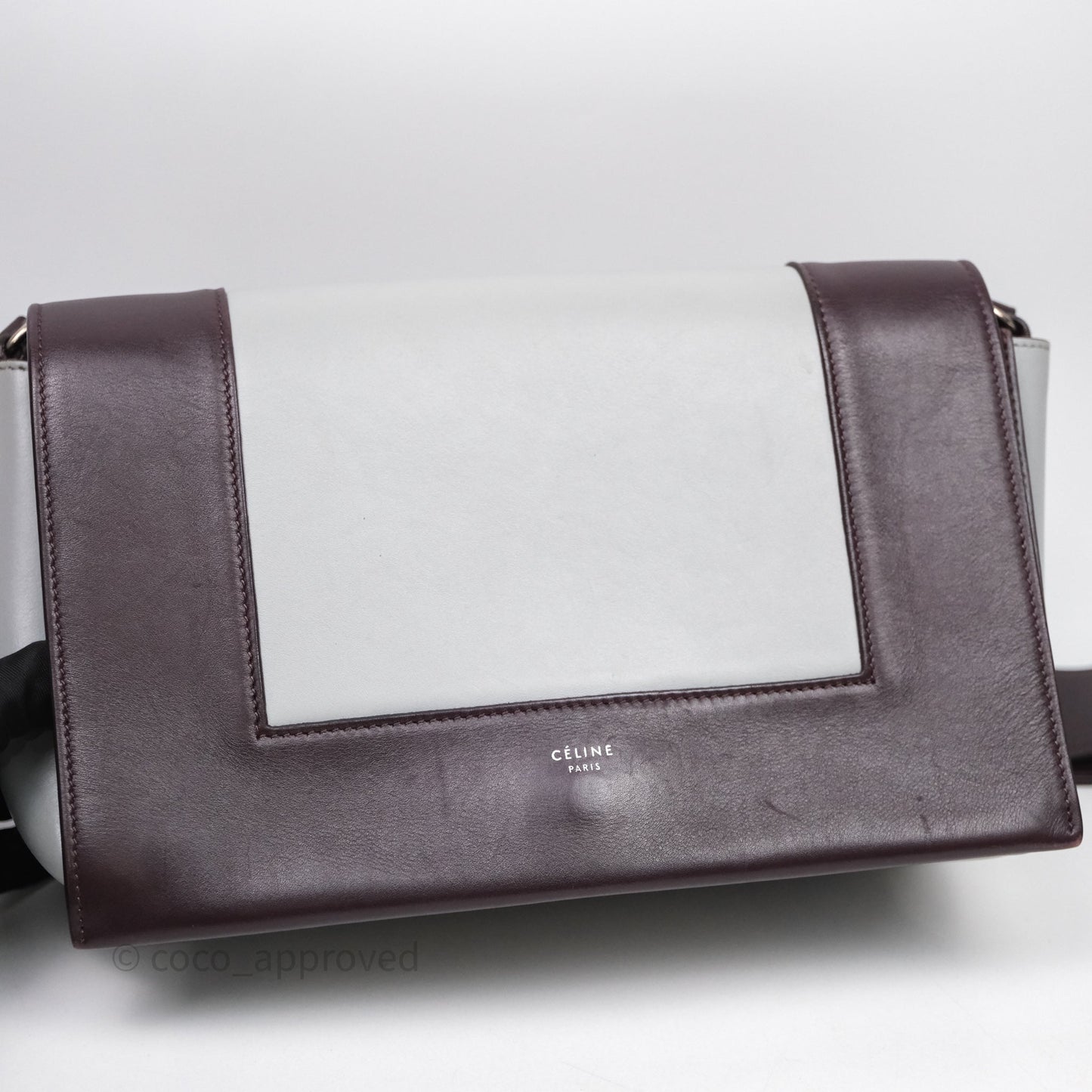 Celine Medium Frame Bag Burgundy / Pearl Blue Calfskin Silver Hardware