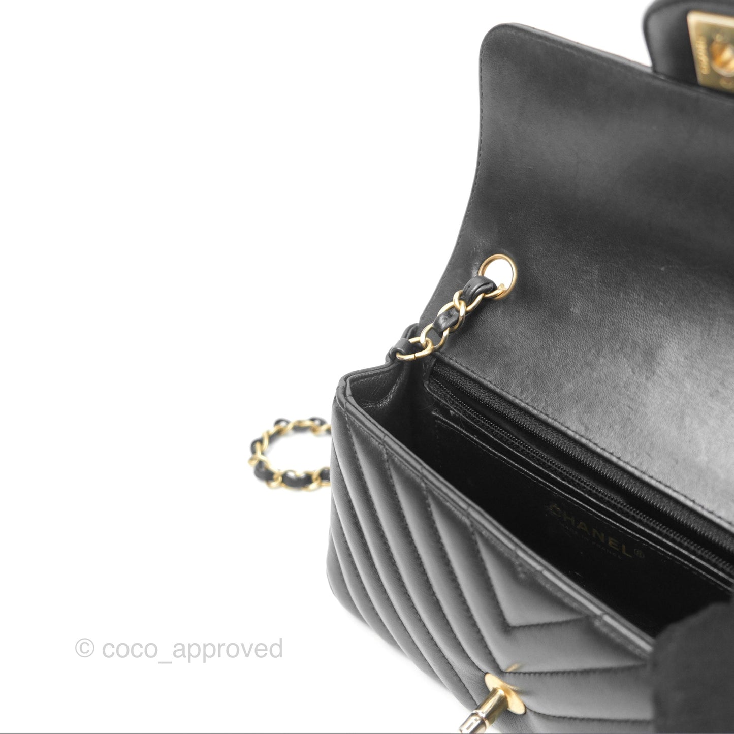 Chanel Chevron Mini Rectangular Black Lambskin Aged Gold Hardware