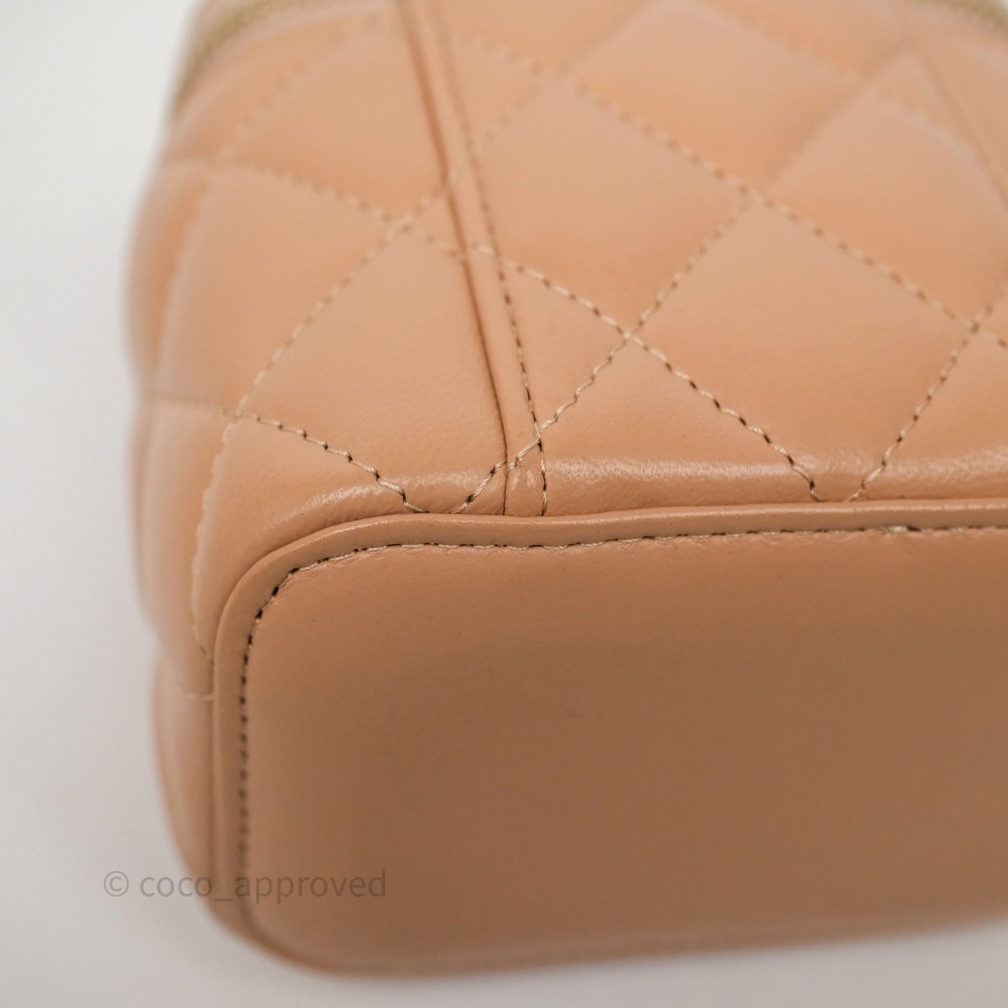 Chanel Mini Top Handle Vanity With Chain Beige Lambskin Aged Gold Hardware
