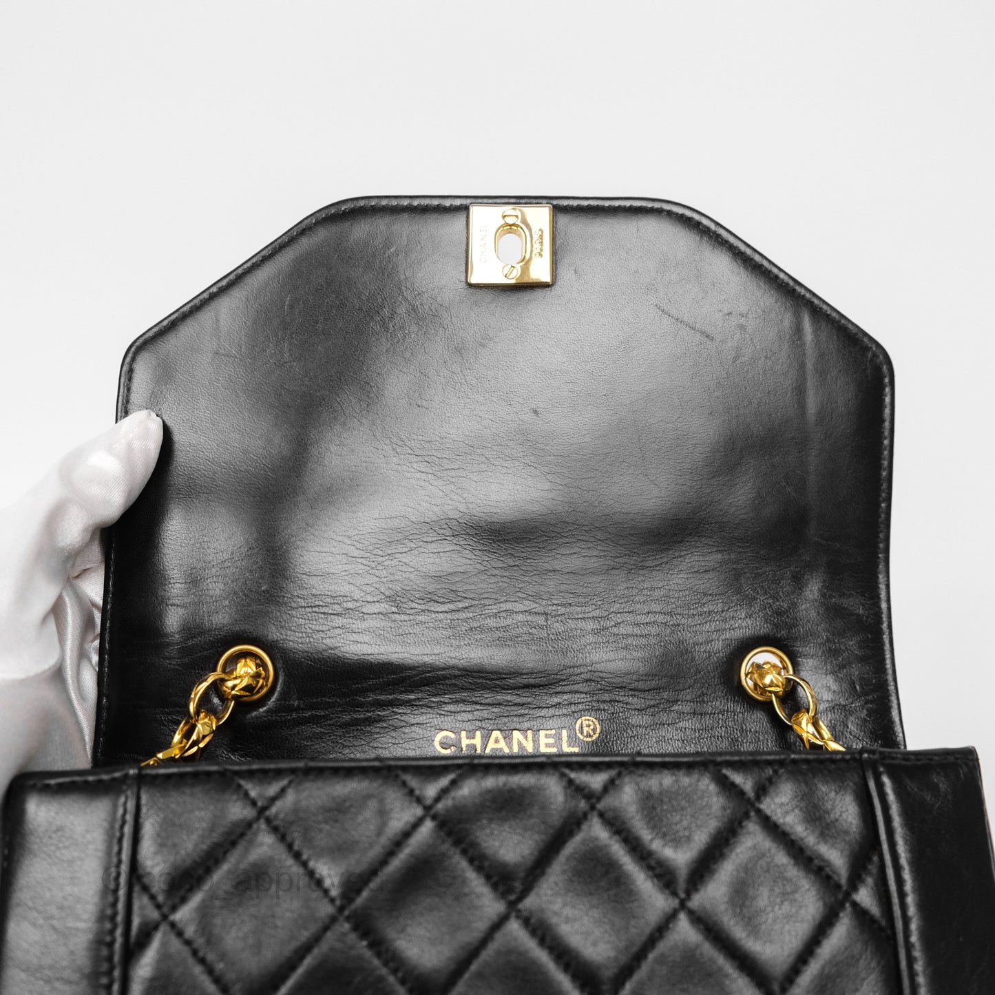 Chanel Vintage Small Diana Flap Black Lambskin 24K Gold Hardware