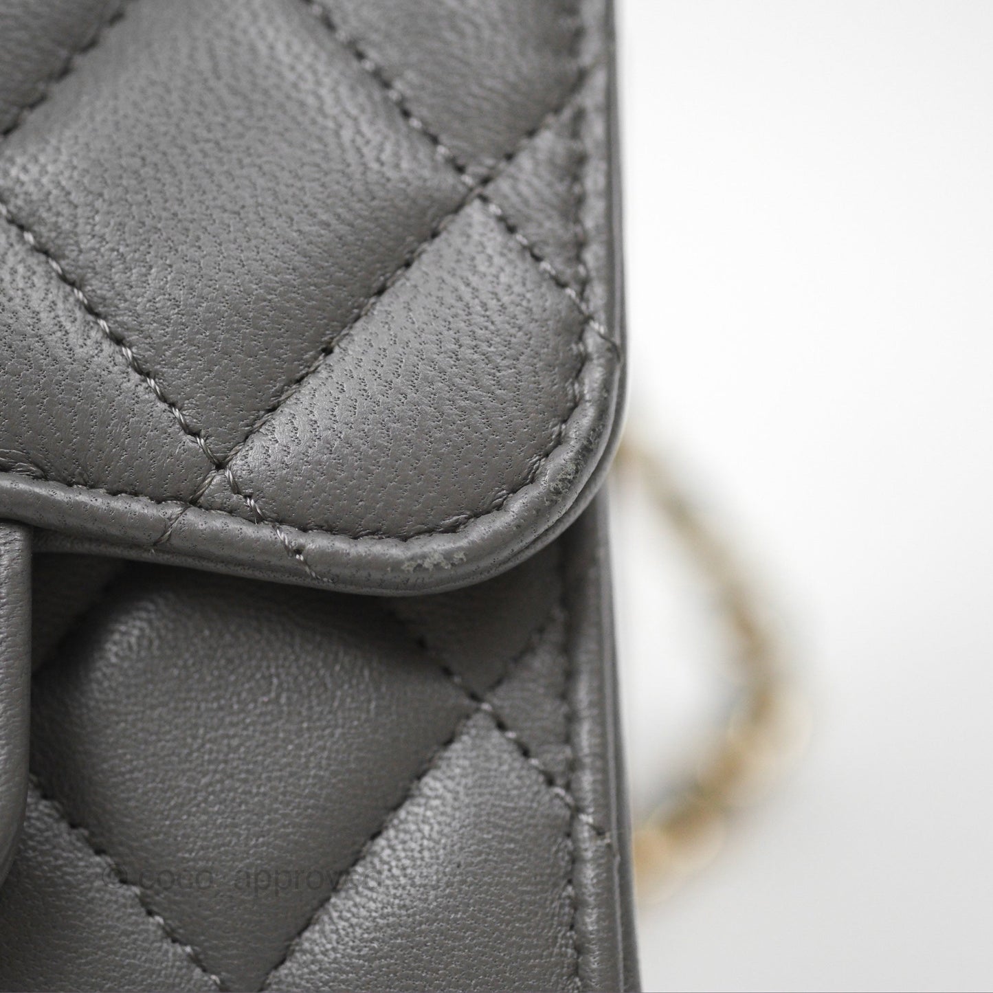 Chanel Mini Handle Clutch With Chain Grey Lambskin Gold Hardware