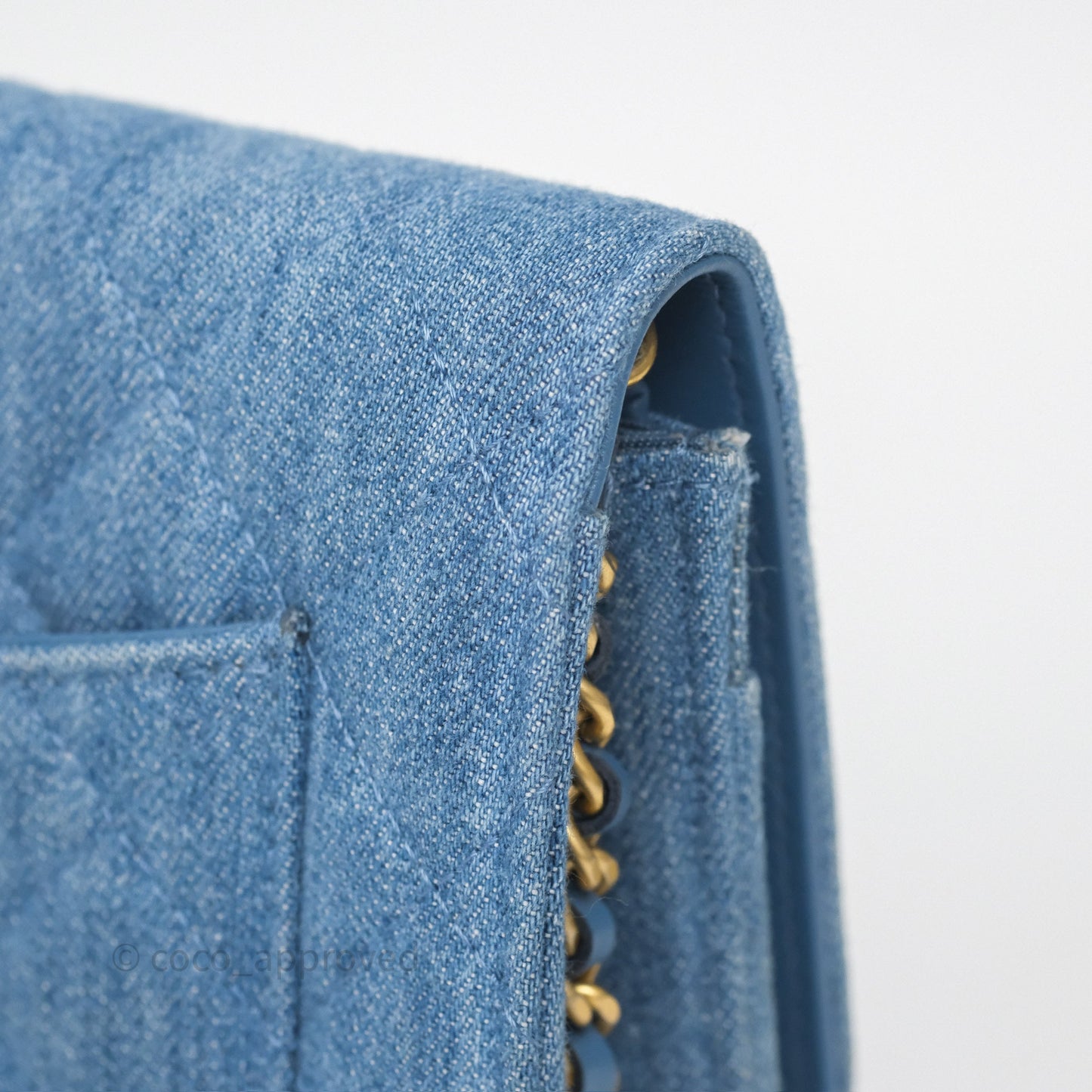 Chanel Quilted Pearl Crush Wallet on Chain WOC Denim Aged Gold Hardware