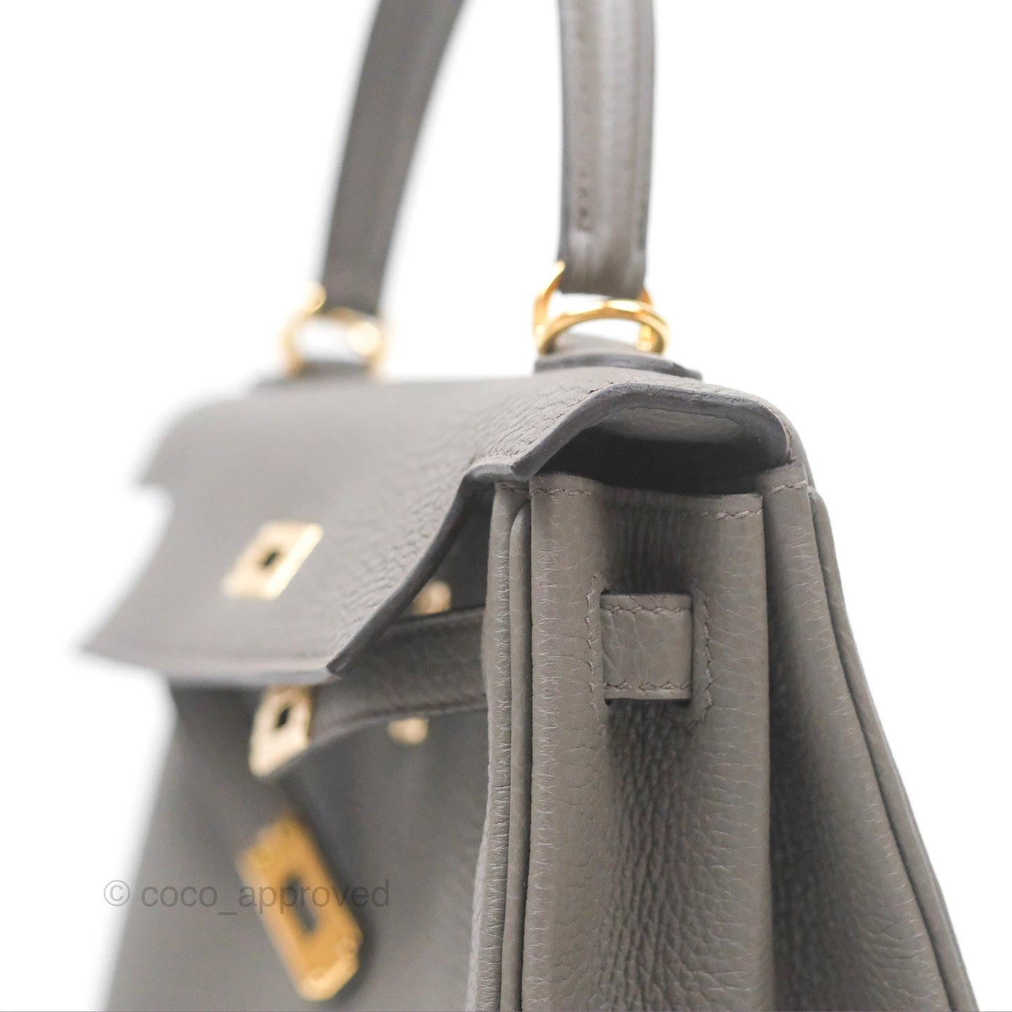 Hermès Kelly 25 Retourne Gris Etain 8F Togo Gold Hardware